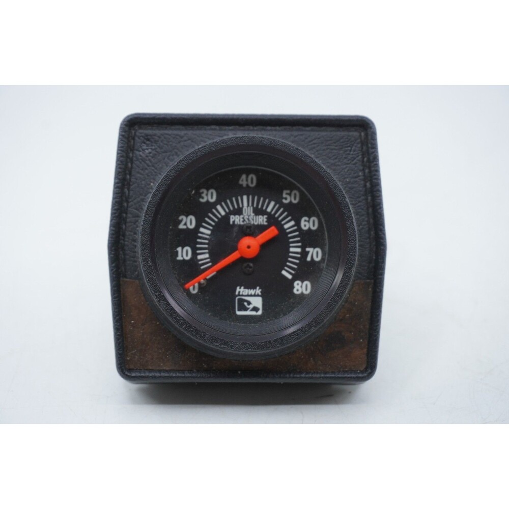 VINTAGE Hawk Oil Pressure Gauge 0-80 PSI Black Face Hot Rod Rat Rod Woodgrain